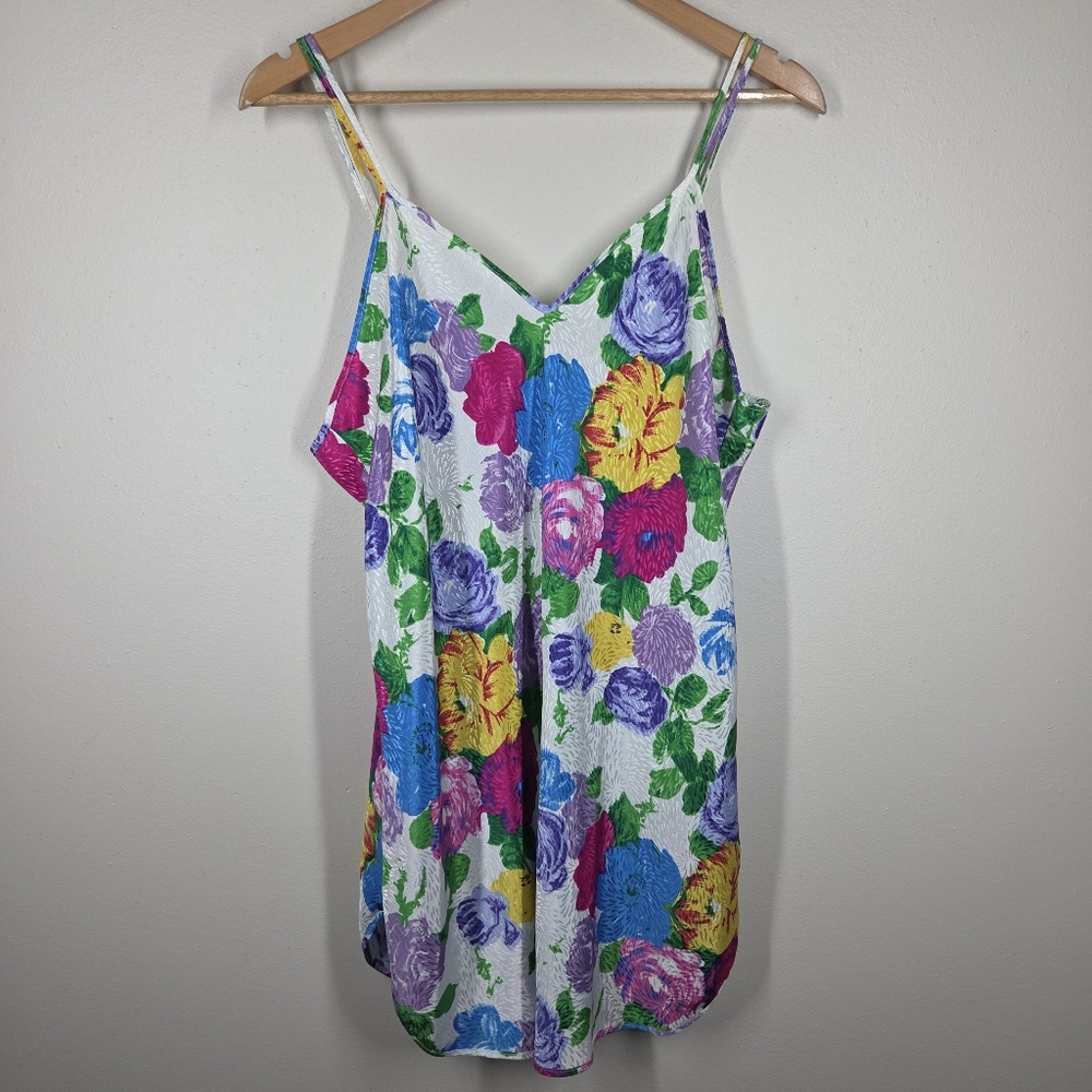 Vtg 90s Val Mode Colorful Floral Mini Slip Dress Sleeveless Coquette Fairy